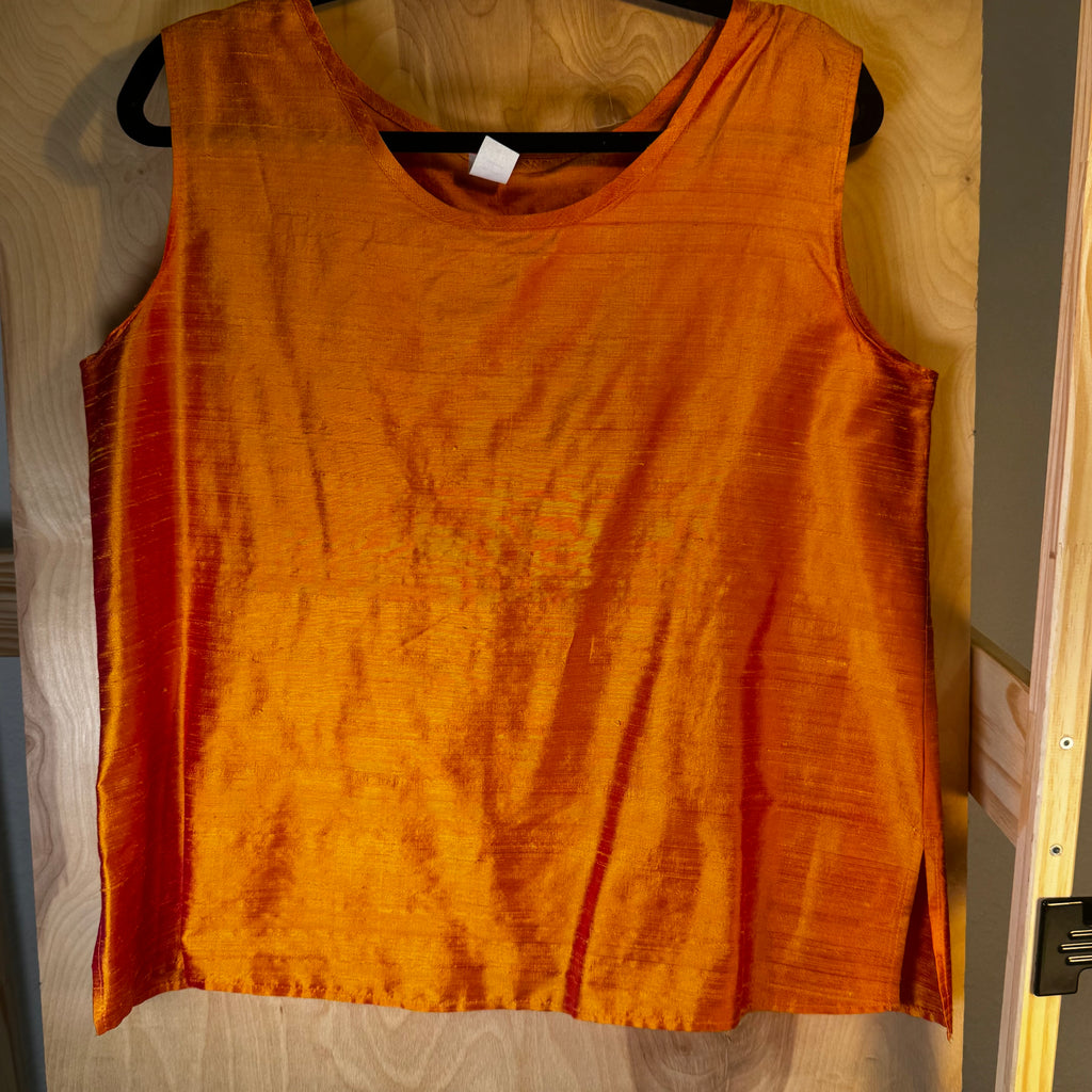 Orange Silk Sleeveless Blouse