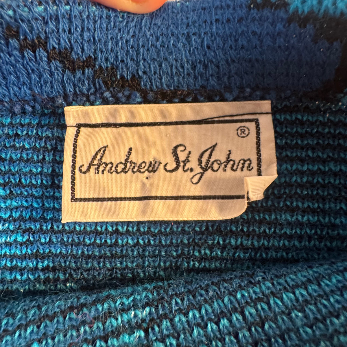 80s vintage blue floral Knit Sweater, Size M