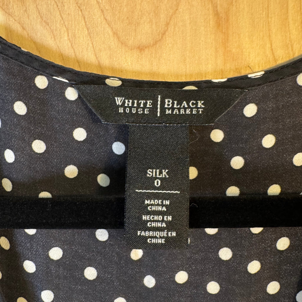 WHBM Black Silk Polka Dot Sleeveless Blouse