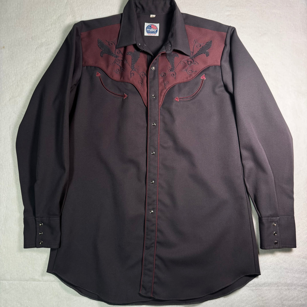 Miller Westernwear Charcoal Wine Yoke Button-Up 1990s