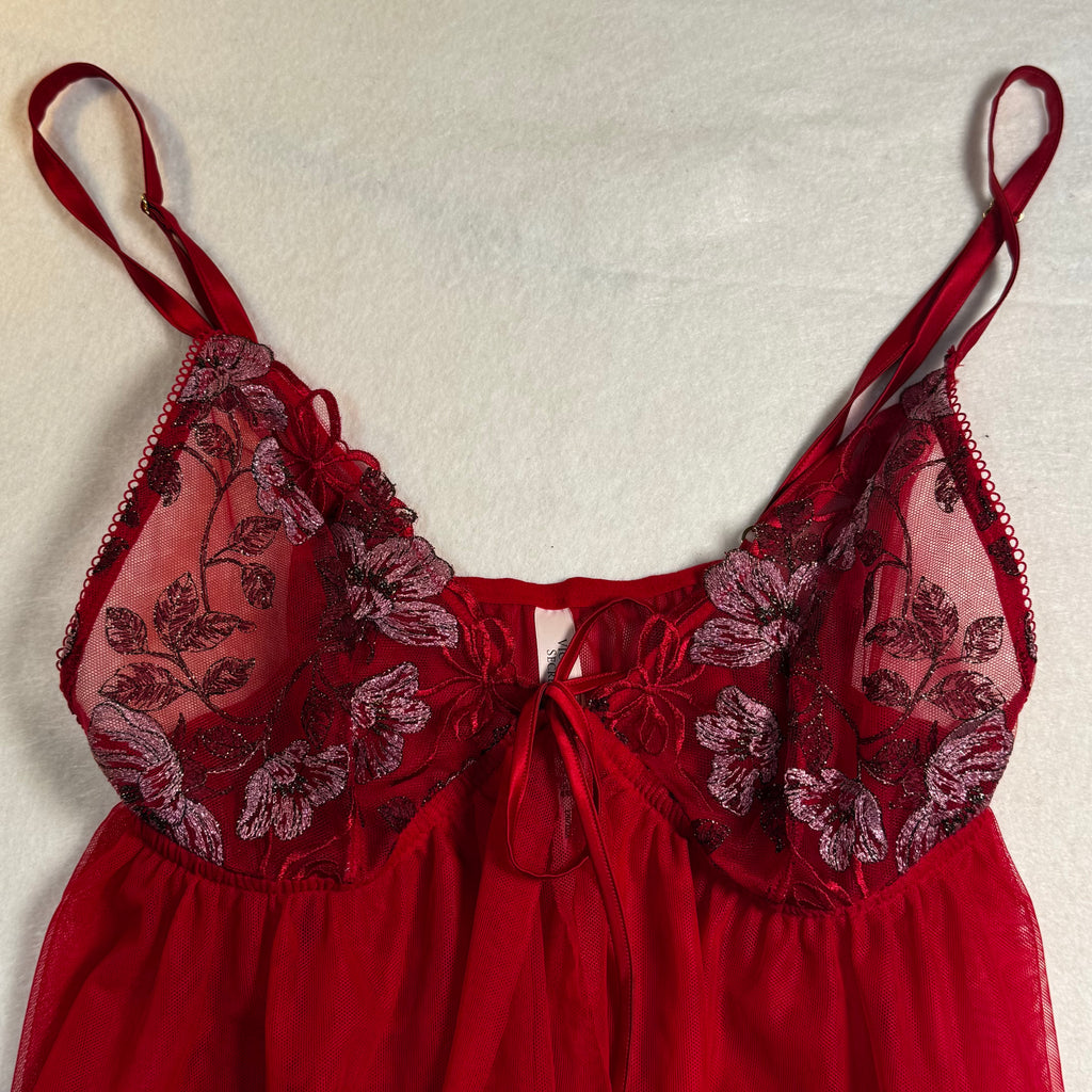 Victoria's Secret Red Embroidered Mesh Babydoll
