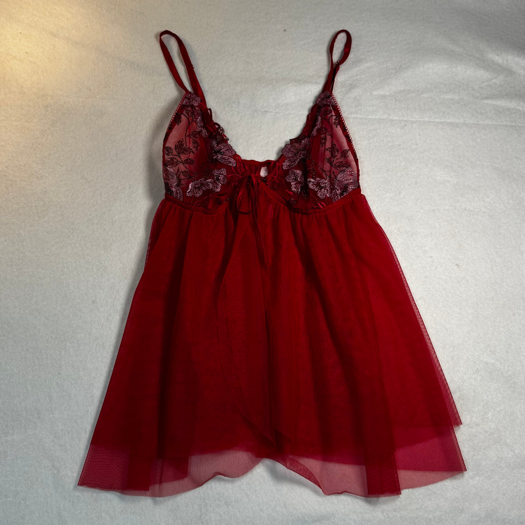 Victoria's Secret Red Embroidered Mesh Babydoll