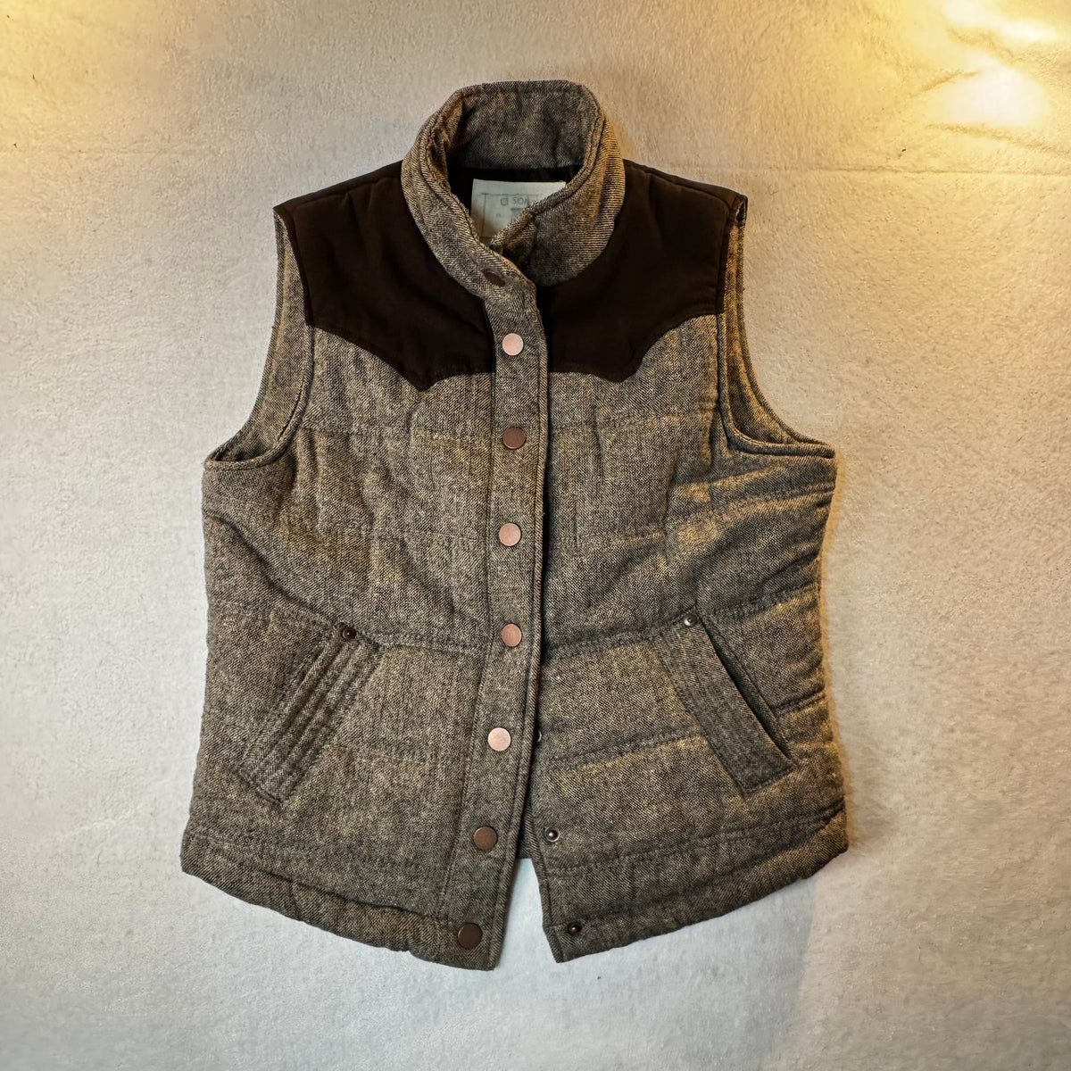 Ci Sono Quilted Western Vest Tweed & Suede