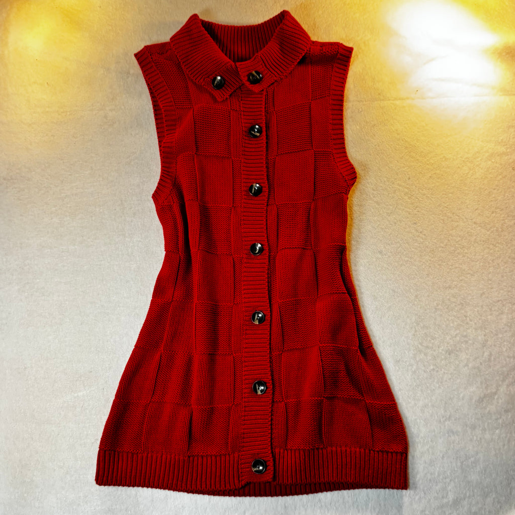 Red Cotton Knit Vest Tunic