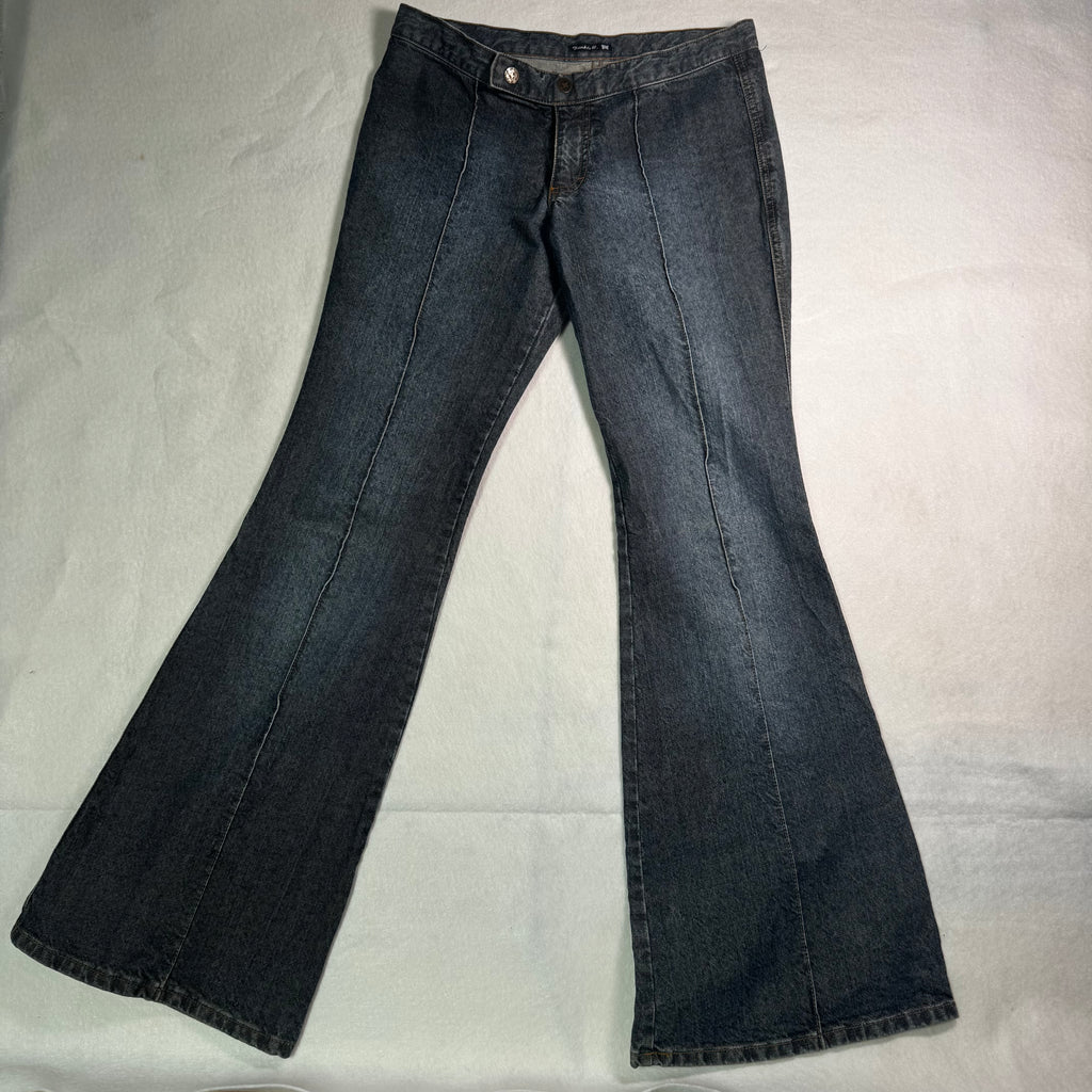Frankie B. Dark Wash Low Rise Flare Jeans Y2K