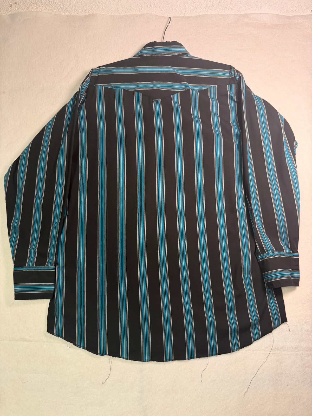Vintage Panhandle Slim Black Turquoise Striped Western Dress Shirt