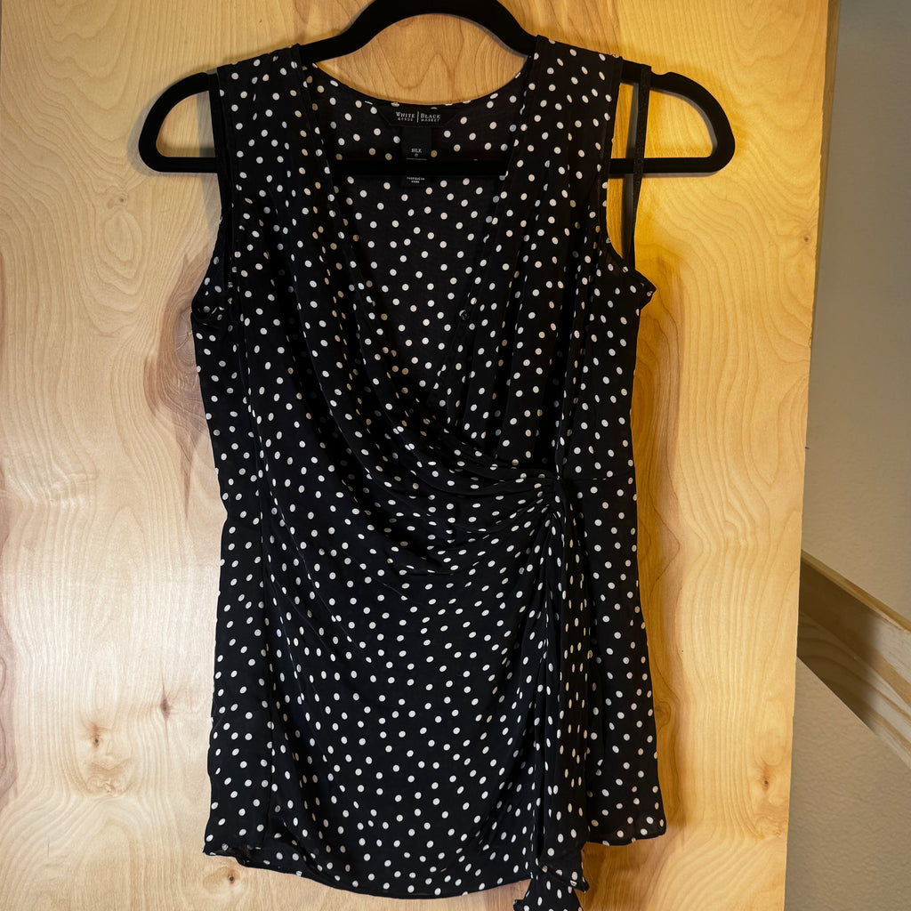 WHBM Black Silk Polka Dot Sleeveless Blouse