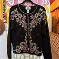 Tiara Black Floral Knit Cardigan 1990s