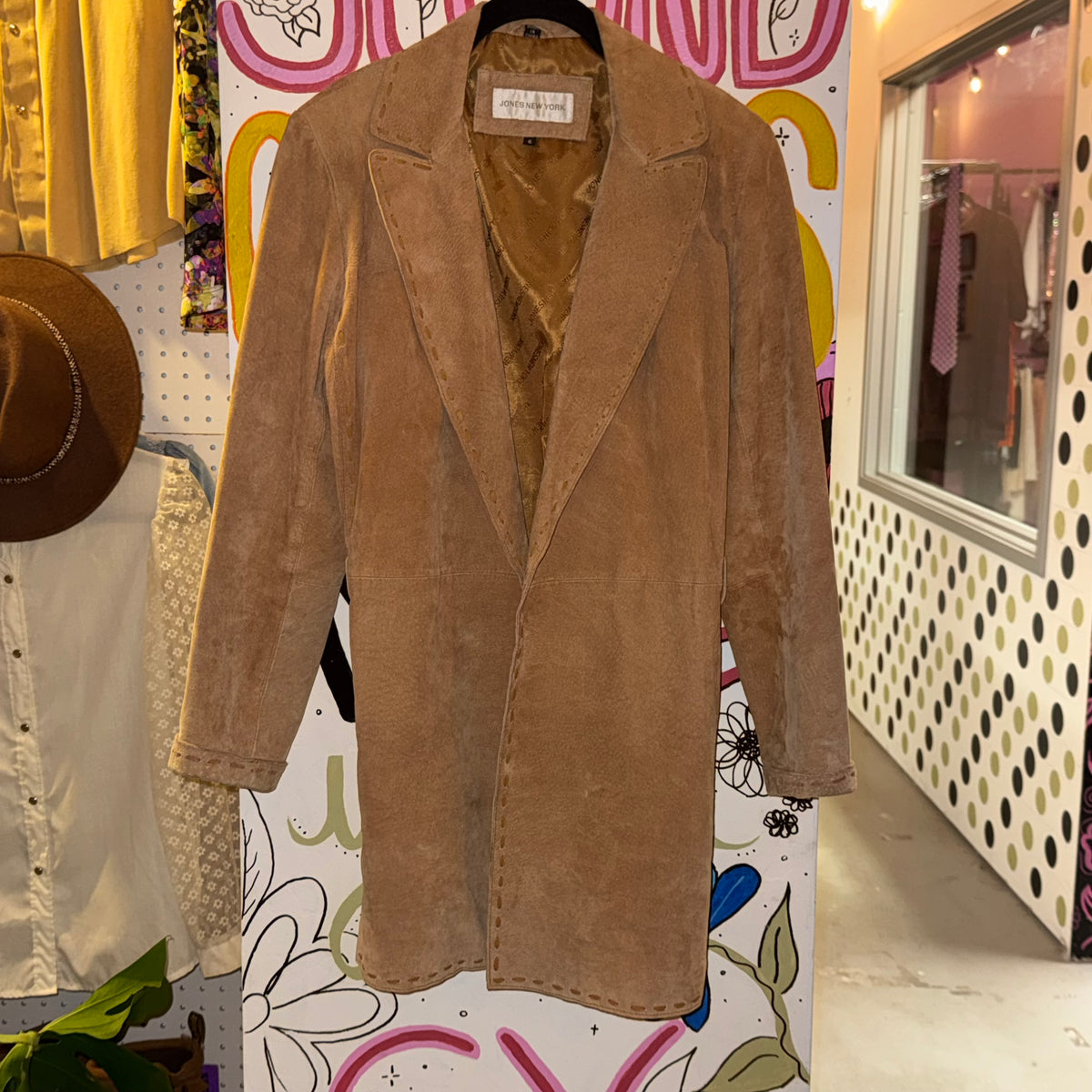Jones New York Tan Leather Duster 1990s