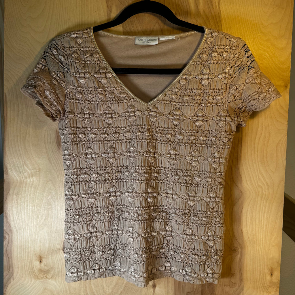Worthington Beige Lace T-shirt early 2000s