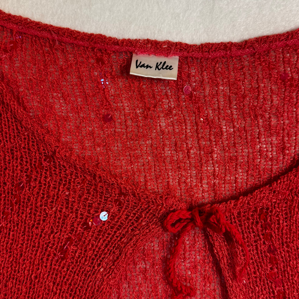 Y2K Sequin Open Knit Tie-Front Shrug