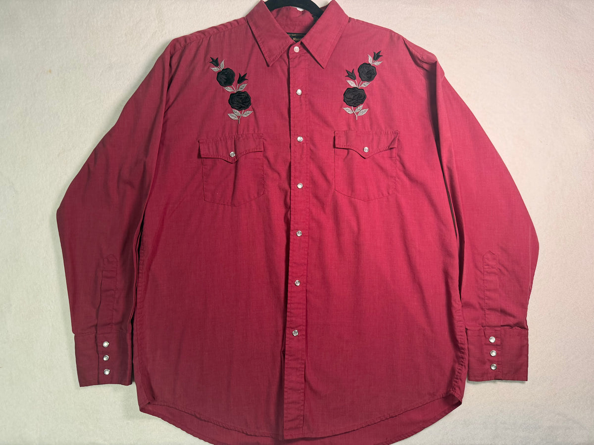 High Noon Red Western Shirt with Black Rose Embroidery 1990s
