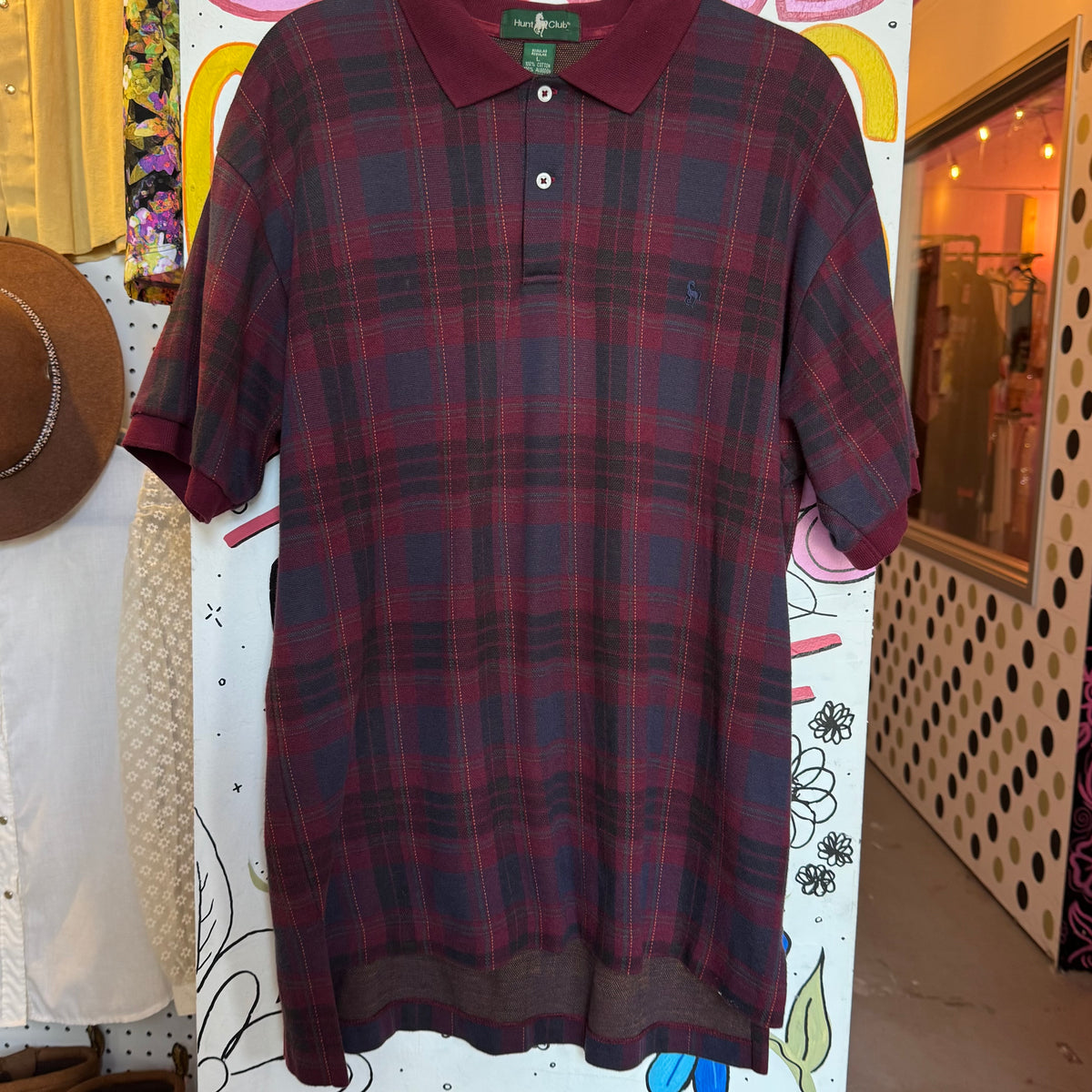 Hunt Club Red Plaid Collared T-Shirt 1990s