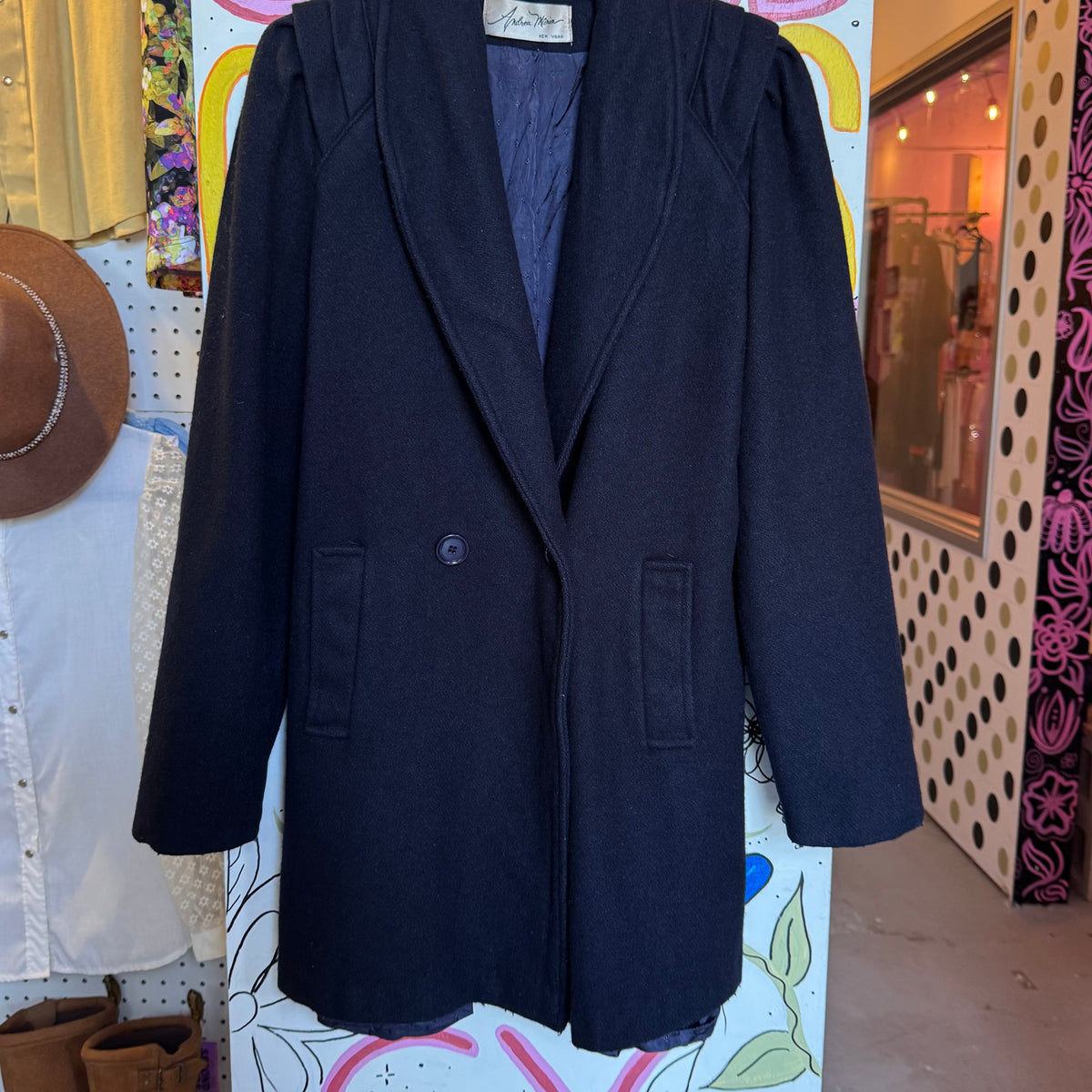 Andrea Marin Dark Blue Wool Coat 1980s