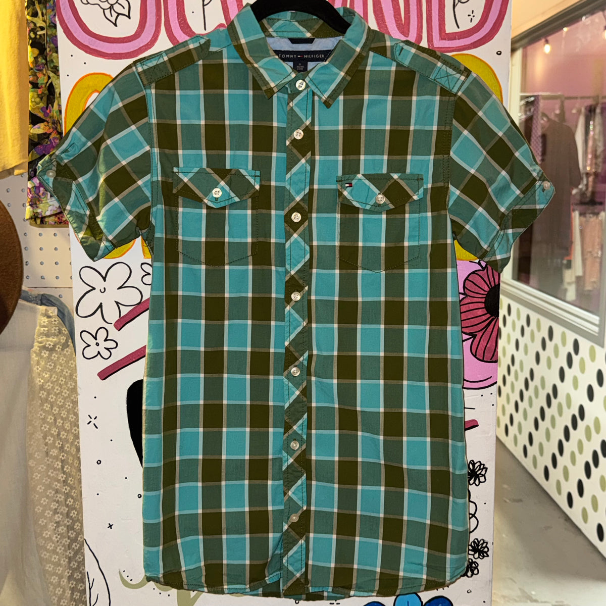 Tommy Hilfiger Green Plaid Button Up