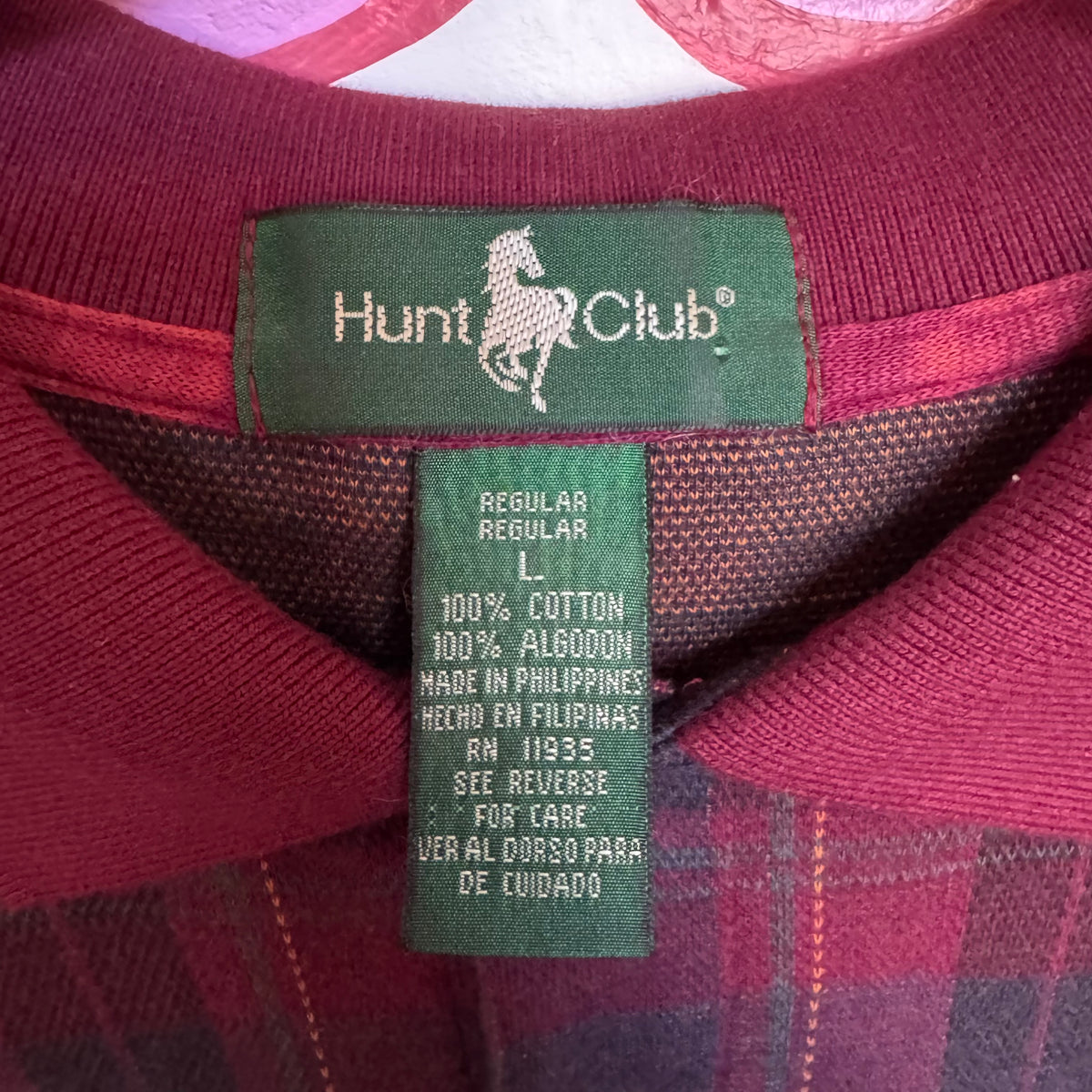 Hunt Club Red Plaid Collared T-Shirt 1990s
