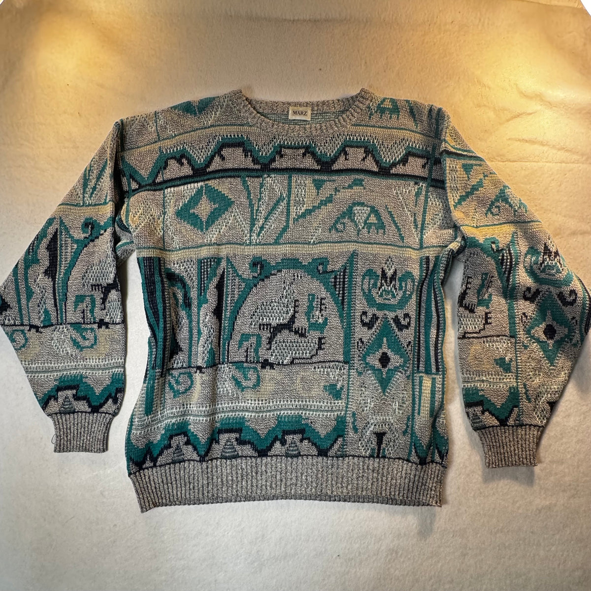 1980s MÄRZ Teal/Grey Knit Sweater
