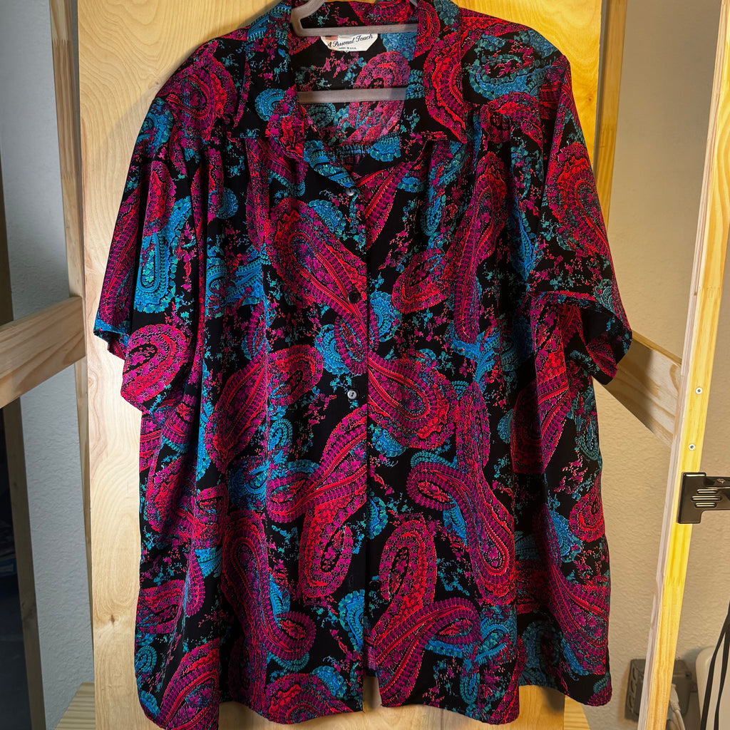 VTG Blue Red Paisley Blouse 1980s