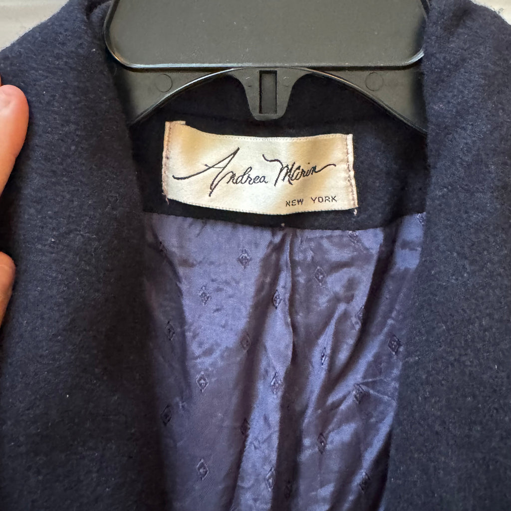 Andrea Marin Dark Blue Wool Coat 1980s