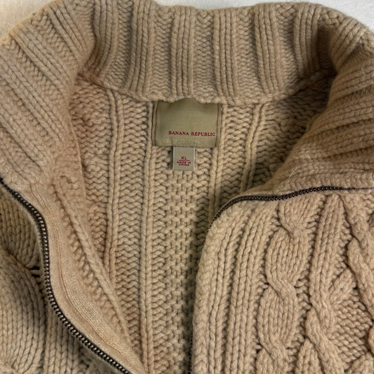 Banana Republic Heritage Camel Hair Cable Knit Zip Cardigan
