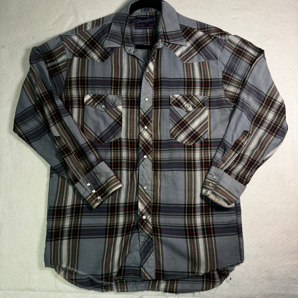 Wrangler Grey Plaid Western Snap Shirt 1980s