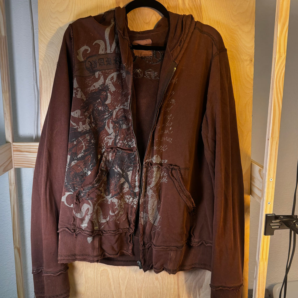 Y2K Brown Graphic Zip Hoodie