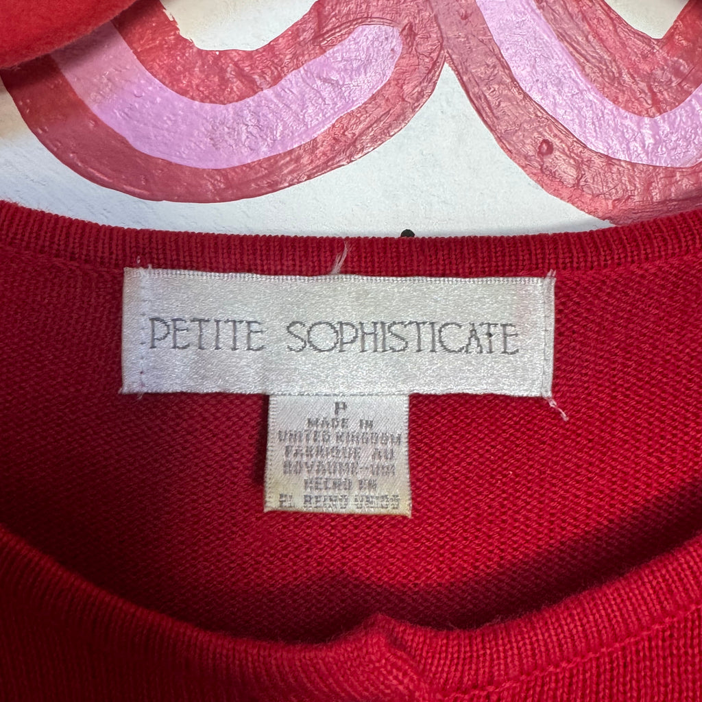 Petite Sophisticate Red Knit Short Sleeve Cardigan