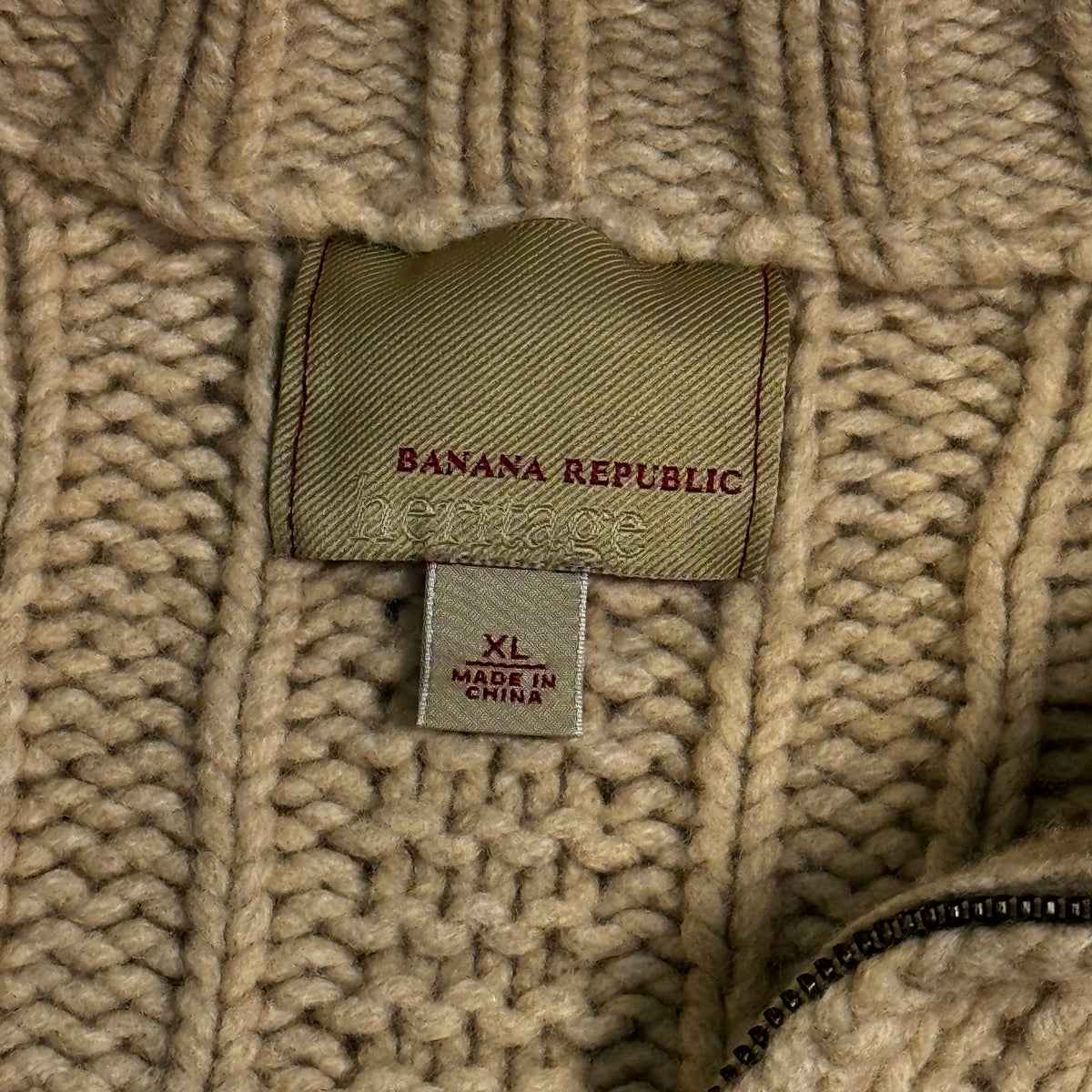 Banana Republic Heritage Camel Hair Cable Knit Zip Cardigan