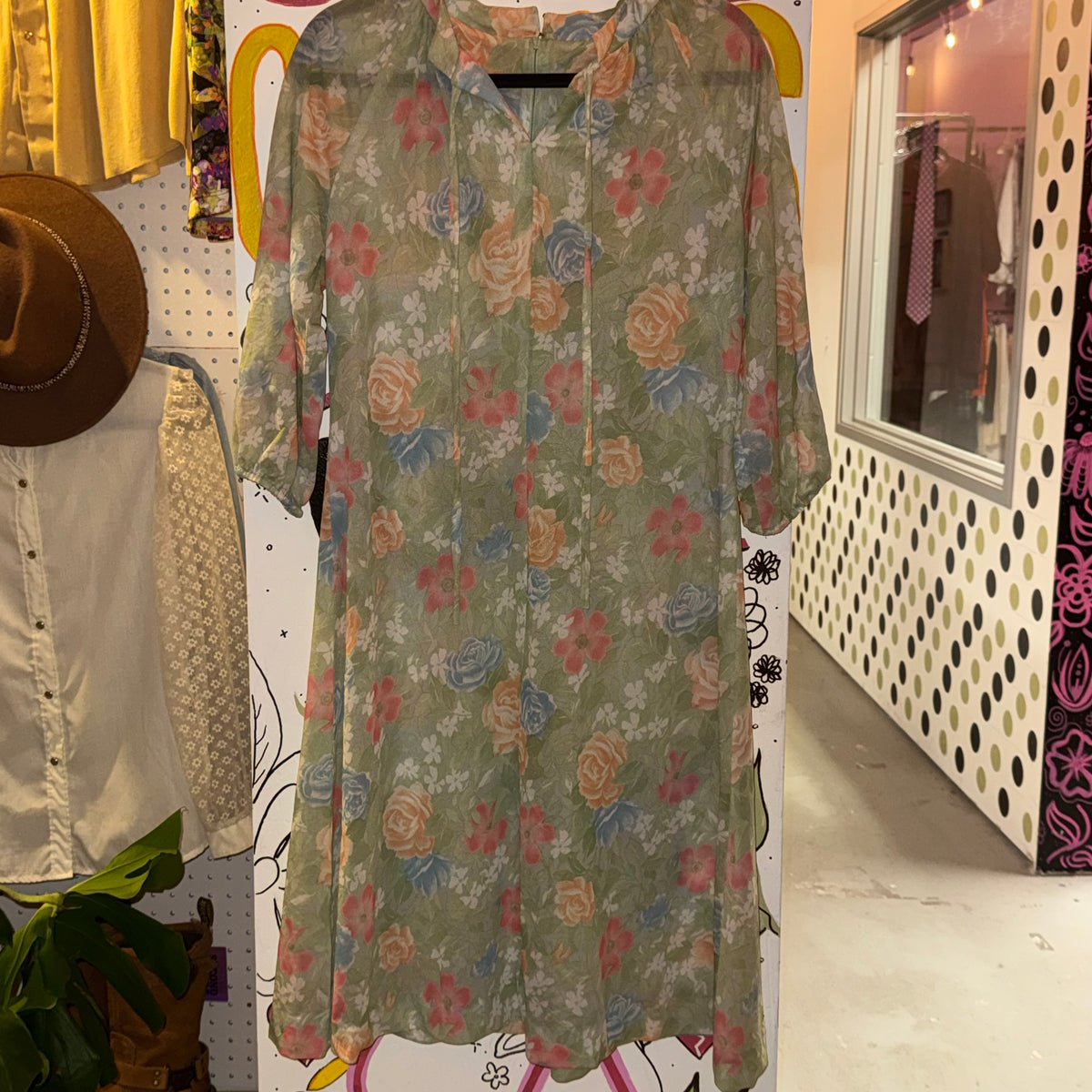 Handmade Green Floral Prairie Dress 1970s